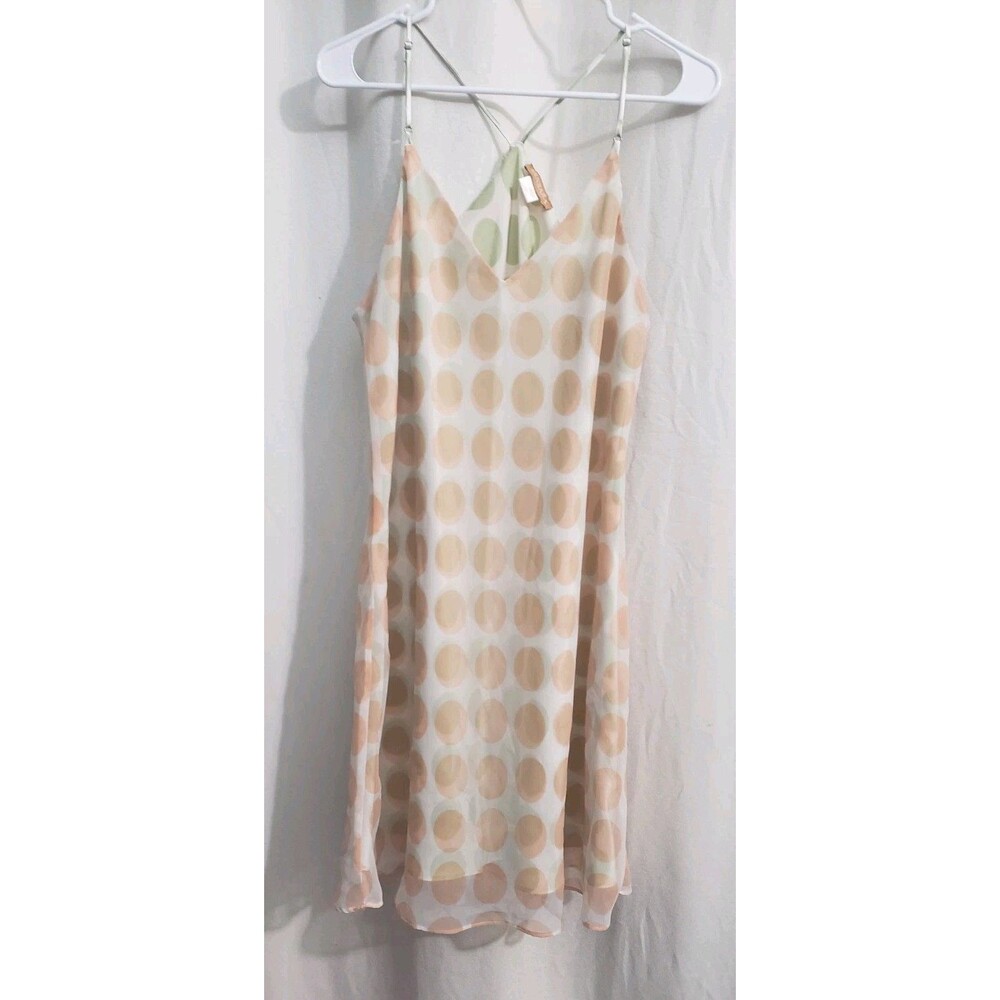 Sensara XL Polka Dot Slip Dress Sheer Chiffon Pastel Peach Green Y2K Retro